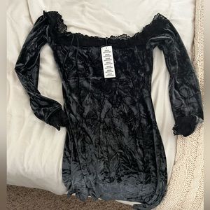 Black velvet laced off the shoulder dress from UO